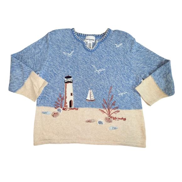 Vintage Breckenridge Sweater Lighthouse Beach Nautical Coastal Womens Petite M - Picture 1 of 5